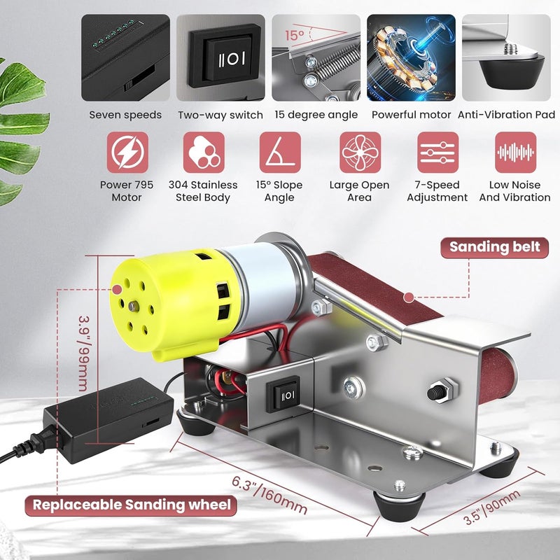 GDLIN Mini Belt Sander, 15°Electric Bench Grinder Sanding Machine, 7 Adjustable Speed Electric Knife Sharpener, Low Noise Cutter Sharpener Sander for Metal Working DIY, Woodworking, Plastic, Crafts - Image 5